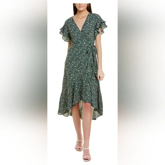 NWT Max Studio Floral Green Wrap Dress - Picture 1 of 2